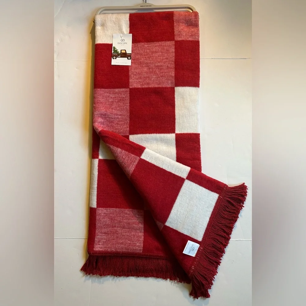 🎁Docofil White Throw Blanket - Red & White Check